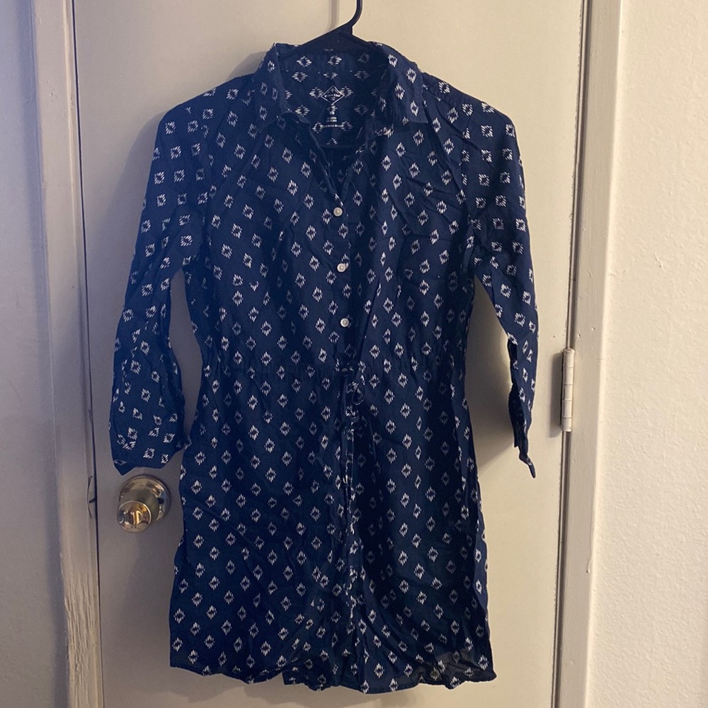 PXS Shirt dress in dark blue print.